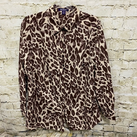 Roaman's Tops - Roamans Beige Brown Cheetah Print Button Up Shirt